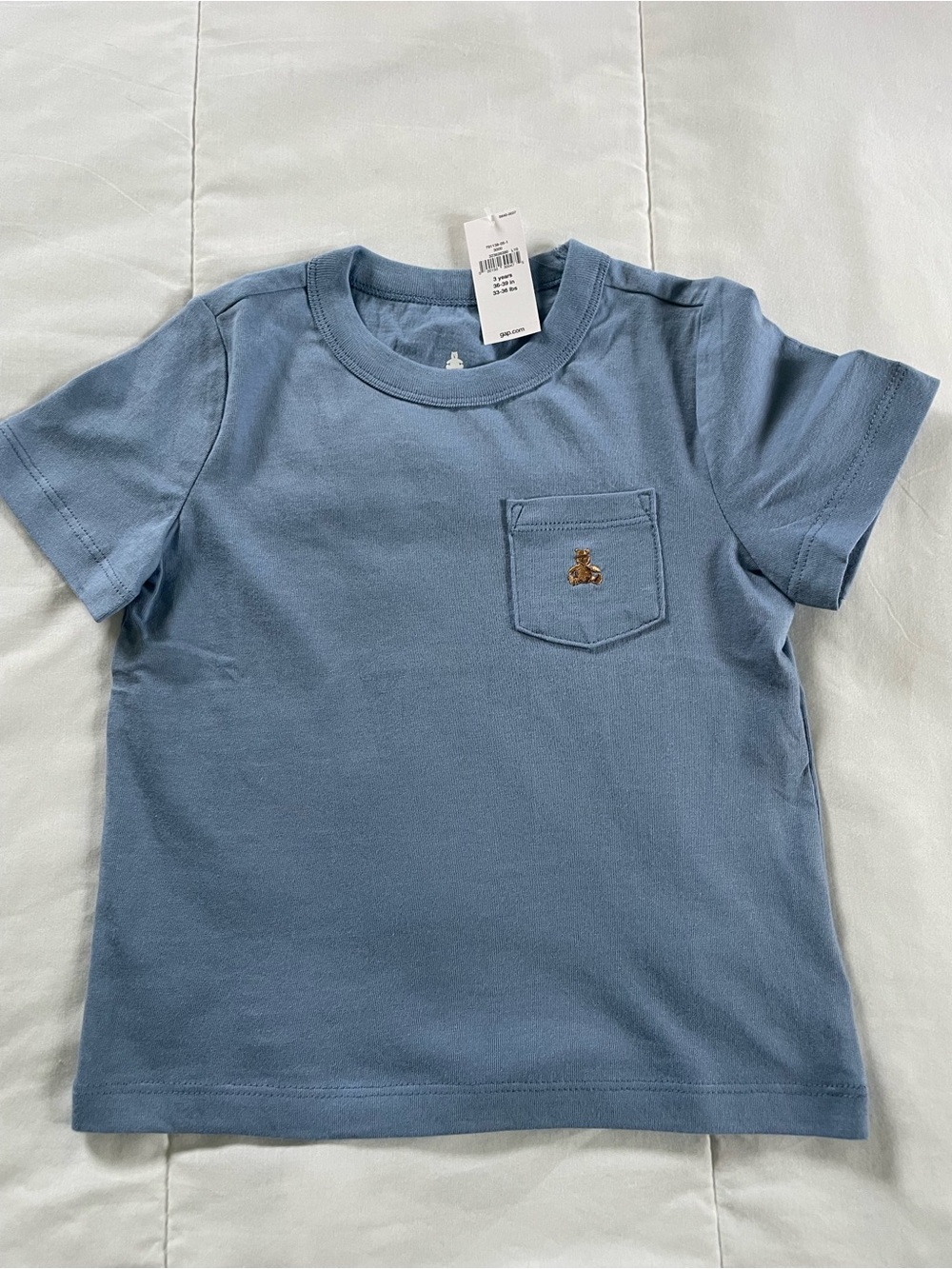 Baby GAP Light Blue Short-Sleeve Pocket Tee with Bear Embroidery
